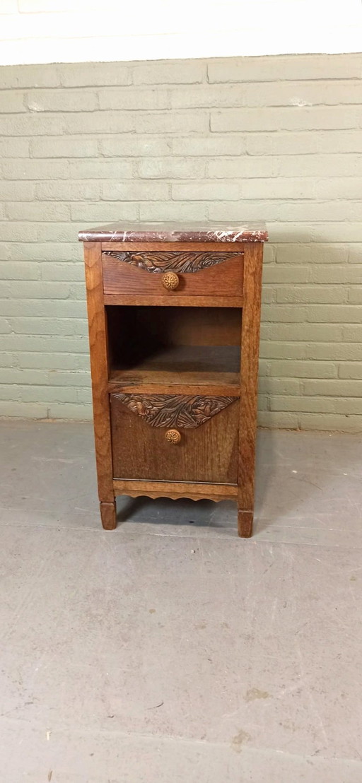 Vintage Massivholz Eiche und Marmor Top Night Stand Cabinet