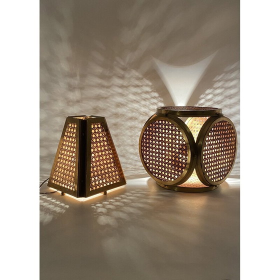 Image 1 of Paar alte Lampen aus Messing und Stroh, Italien 1960-1970