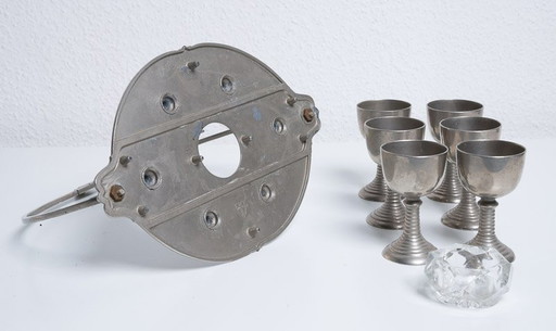 Jugendstil 6 Eierbecher Set Mit Ständer Metall Und Glas