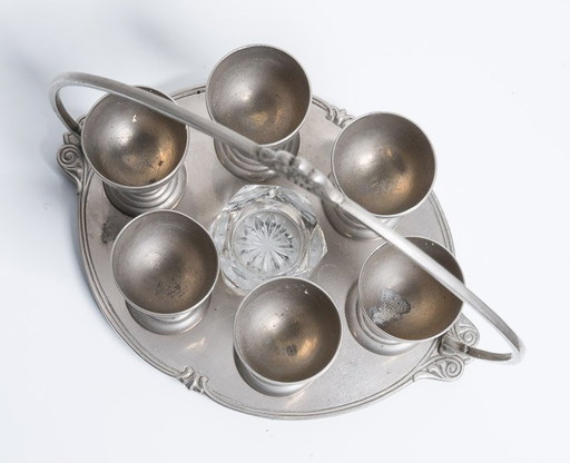 Jugendstil 6 Eierbecher Set Mit Ständer Metall Und Glas