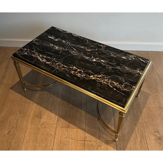 Image 1 of Vintage Couchtisch aus Bronze mit schwarzer Portor-Marmorplatte, 1940