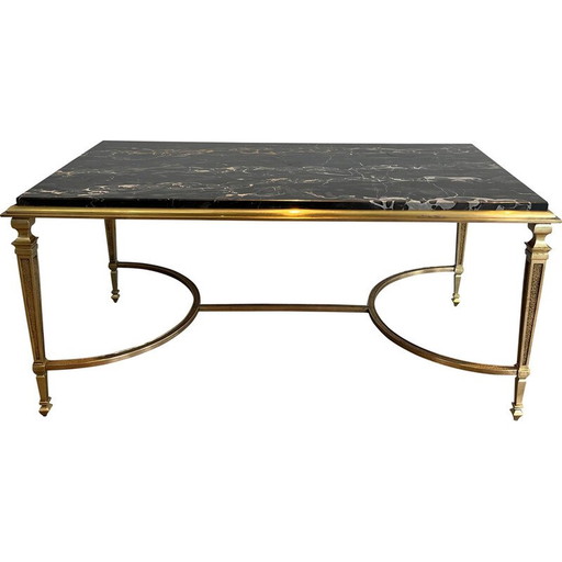 Vintage Couchtisch aus Bronze mit schwarzer Portor-Marmorplatte, 1940