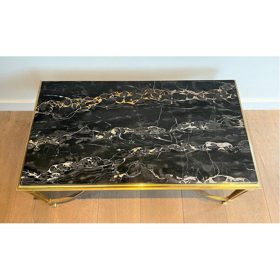 Image 1 of Vintage Couchtisch aus Bronze mit schwarzer Portor-Marmorplatte, 1940