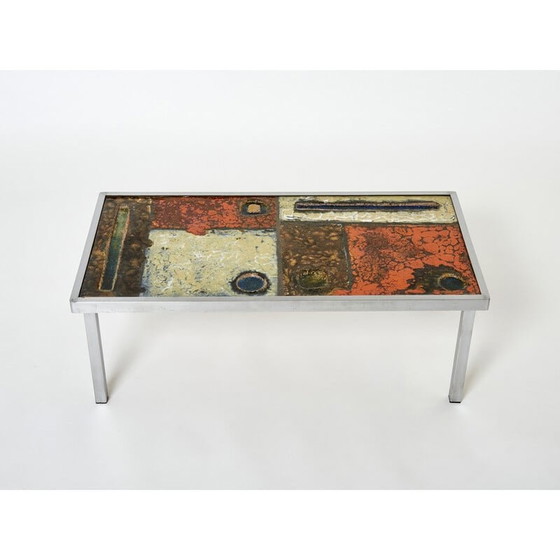 Image 1 of Vintage Couchtisch aus Keramik und Stahl von Robert und Jean Cloutier, 1950