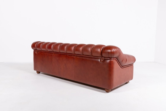 Image 1 of Skulpturales italienisches modernes Ledersofa mit drei Sitzen, 1970er Jahre