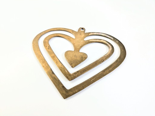 Messing Herz Ornament | Vintage Valentine hängende Dekoration | 1970'S