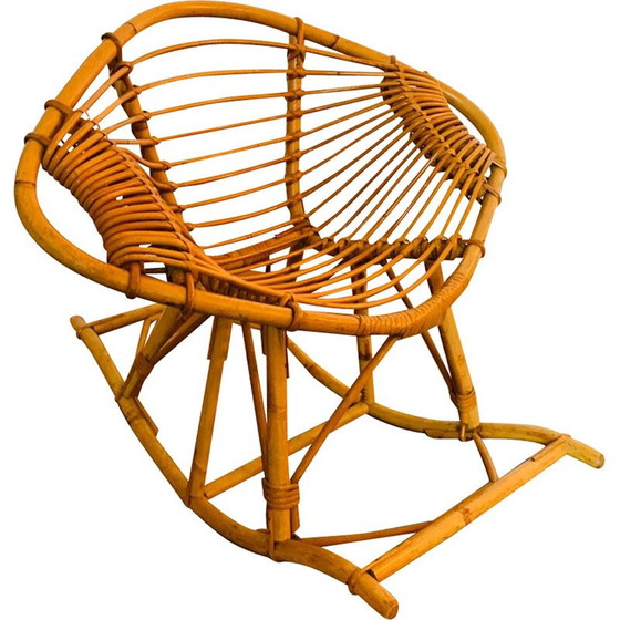 Image 1 of Vintage Rattan Schaukelstuhl für Kinder