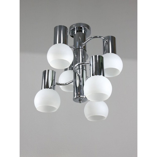 Vintage-Kronleuchter aus Chrom und Opal, Italien
