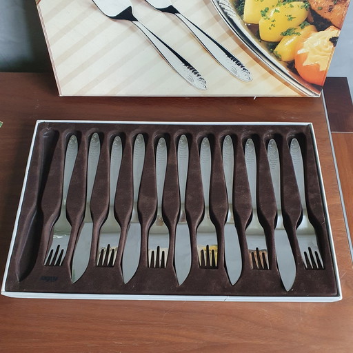 Fischbesteck 70er Jahre von Cromargan 5-teilig Neu In Box