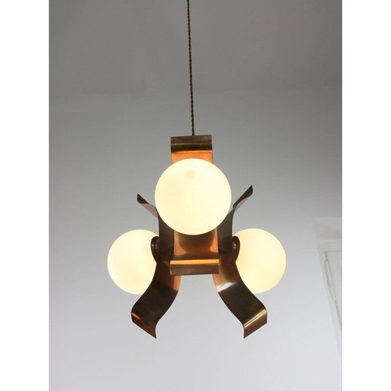 Image 1 of Minimalistischer Vintage-Kronleuchter aus Kupfer, 1970er Jahre