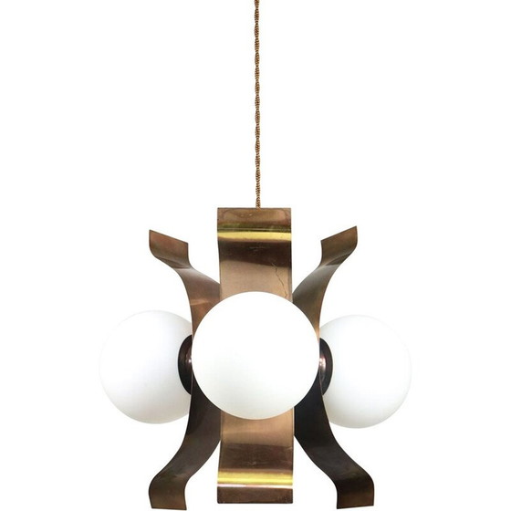 Image 1 of Minimalistischer Vintage-Kronleuchter aus Kupfer, 1970er Jahre