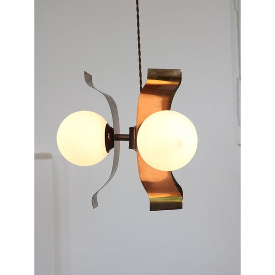 Image 1 of Minimalistischer Vintage-Kronleuchter aus Kupfer, 1970er Jahre