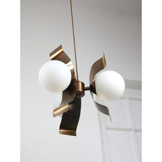 Image 1 of Minimalistischer Vintage-Kronleuchter aus Kupfer, 1970er Jahre