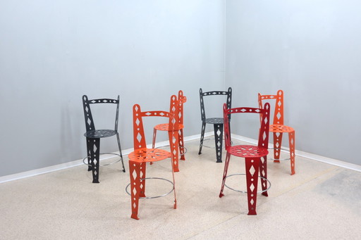 Post Modern Satz von 6 lackierten Metallstühlen Artifort 2000S
