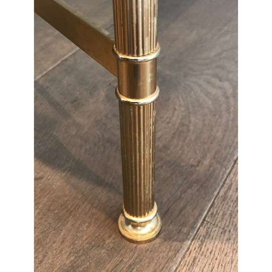 Image 1 of Vintage Couchtisch aus vergoldetem Metall mit bläulicher Glasplatte, 1940