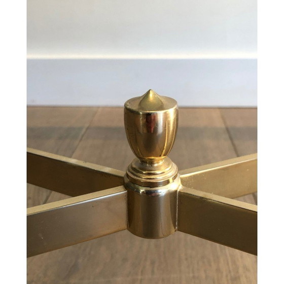 Image 1 of Vintage Couchtisch aus vergoldetem Metall mit bläulicher Glasplatte, 1940