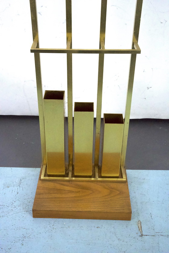 Image 1 of Mid-Century Messing und Holz Garderobe. Italien 1970S