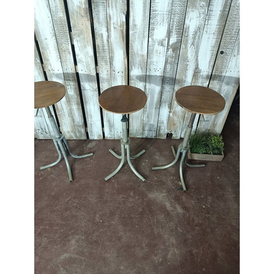 Image 1 of Set aus 4 verstellbaren Vintage-Hockern aus Massivholz