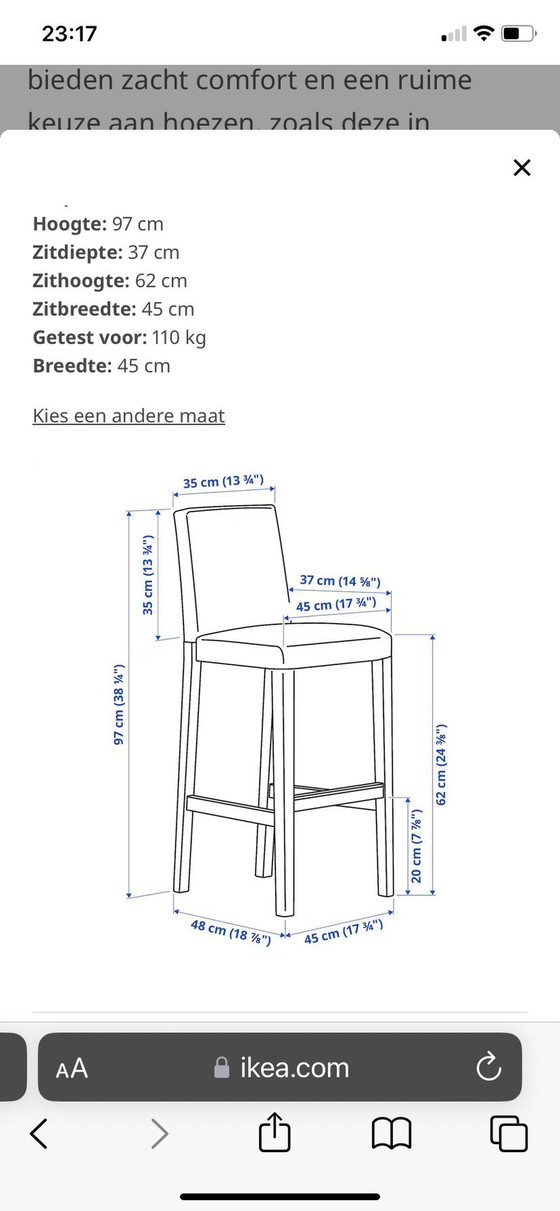 Image 1 of 2X Ikea Barhocker mit blauem Samt