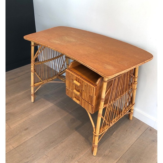 Image 1 of Schreibtisch aus Rattan von Audois Minet, Frankreich 1970