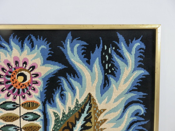 Image 1 of Großer Wandteppich, Psychedelisches Blumenmotiv, Futuristisch, Modernistisch 70er Jahre