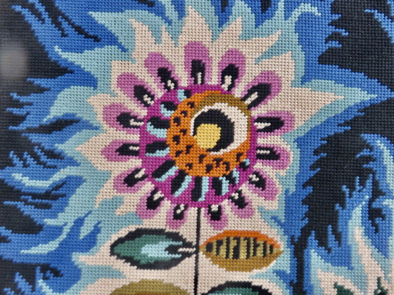 Image 1 of Großer Wandteppich, Psychedelisches Blumenmotiv, Futuristisch, Modernistisch 70er Jahre