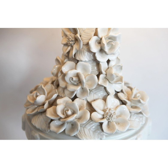 Image 1 of Paar alte elfenbeinfarbene Keramik-Tischlampen von Manises, 1940