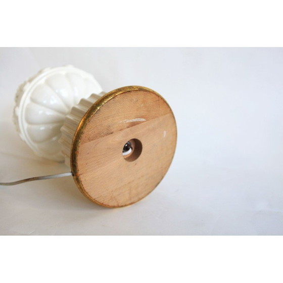 Image 1 of Paar alte elfenbeinfarbene Keramik-Tischlampen von Manises, 1940