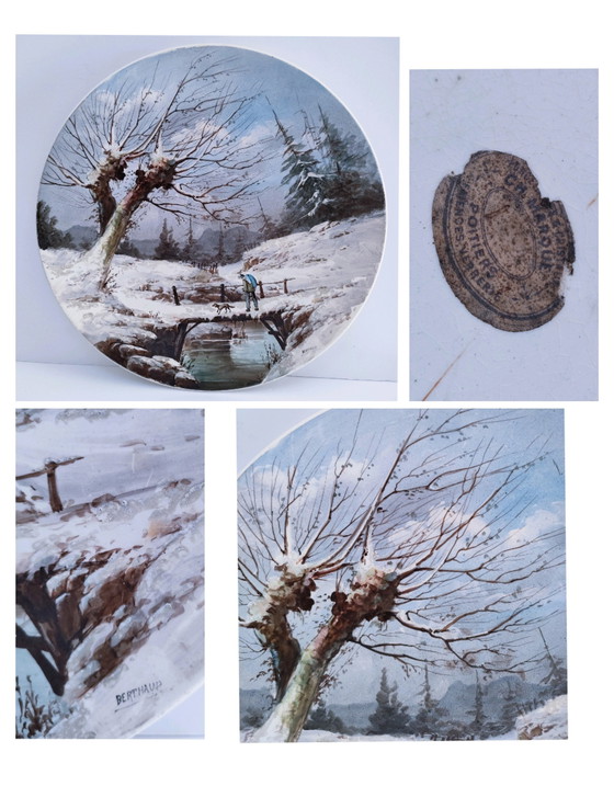 Image 1 of Großer dekorativer Teller Winterlandschaft Porzellan Anfang des 20. Jahrhunderts