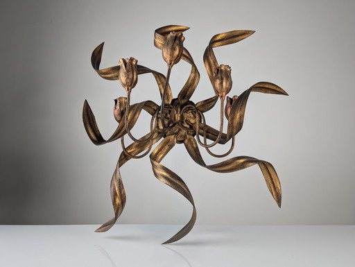 Großer Vintage-Wandkandelaber mit goldenen Tulpen, 1960er Jahre