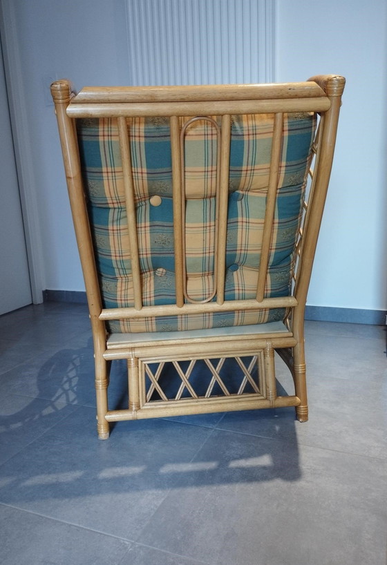 Image 1 of Vintage Sessel aus Bambus und Rattan, zweifarbig, Tartan-Look