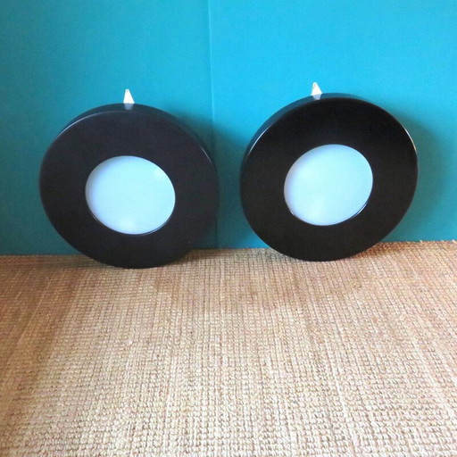 Paar Wandlampen aus schwarzem Metall, 1980