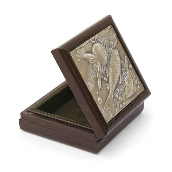 Image 1 of Vintage-Holzkiste mit silbernem geprägtem Deckel von Renato Bassoli, 1960