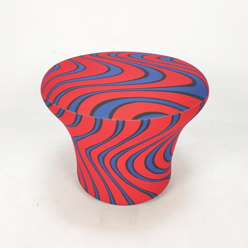 Champignon-Pouf aus blauem und rotem Momentum-Stoff von Pierre Paulin für Artifort, 1960