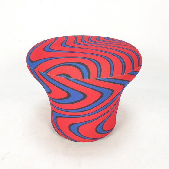 Image 1 of Champignon-Pouf aus blauem und rotem Momentum-Stoff von Pierre Paulin für Artifort, 1960