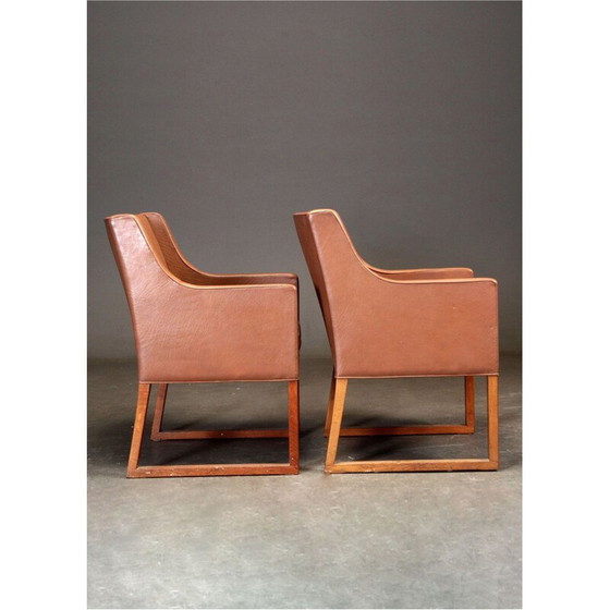 Image 1 of Paar mit braunem Leder gepolsterte Vintage-Sessel Borge Mogensen Modell 3246 aus Fredericia, 1970