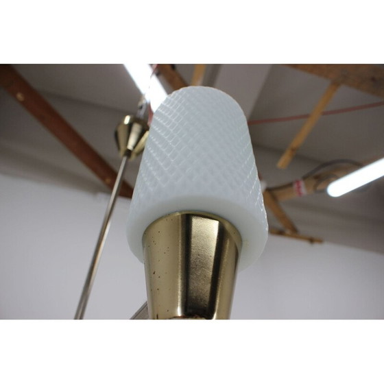 Image 1 of Verstellbarer Kronleuchter aus Messing und Glas von Kamenický Šenov, Tschechoslowakei 1960