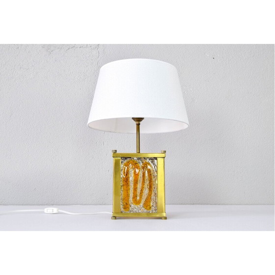 Image 1 of Italienische Mazzega-Tischlampe aus bernsteinfarbenem Muranoglas und Messing von Toni Zuccheri