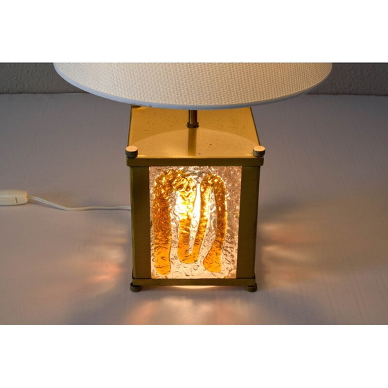 Image 1 of Italienische Mazzega-Tischlampe aus bernsteinfarbenem Muranoglas und Messing von Toni Zuccheri