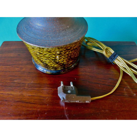 Image 1 of Vintage Nachttischlampe aus Sandstein und ockerfarbenem Email von Nils Khaler, Dänemark 1965