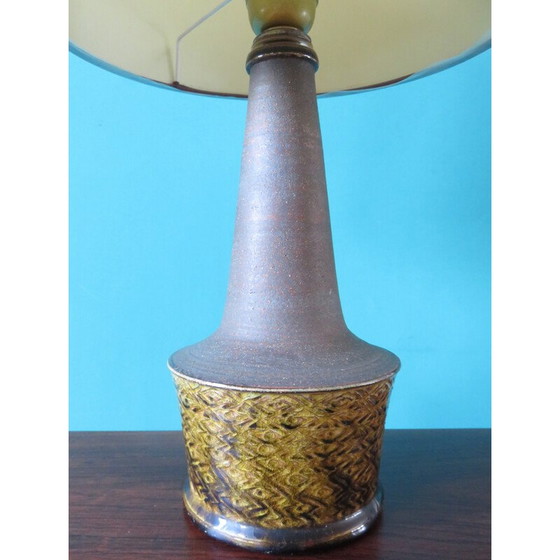 Image 1 of Vintage Nachttischlampe aus Sandstein und ockerfarbenem Email von Nils Khaler, Dänemark 1965