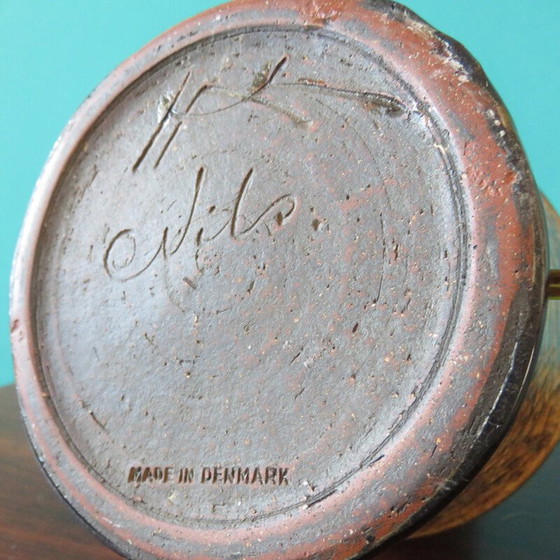 Image 1 of Vintage Nachttischlampe aus Sandstein und ockerfarbenem Email von Nils Khaler, Dänemark 1965