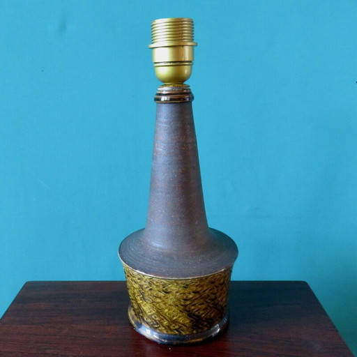 Vintage Nachttischlampe aus Sandstein und ockerfarbenem Email von Nils Khaler, Dänemark 1965