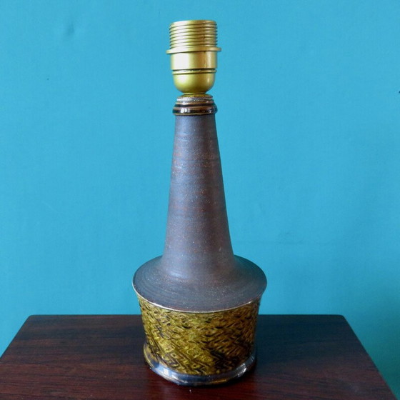 Image 1 of Vintage Nachttischlampe aus Sandstein und ockerfarbenem Email von Nils Khaler, Dänemark 1965