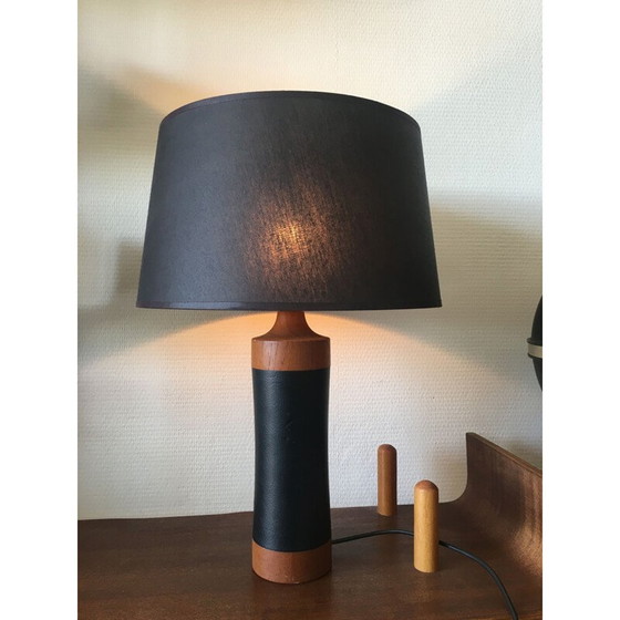 Image 1 of Tischlampe vintage Teak und Leder Mid-Century, Skandinavisch 1950er