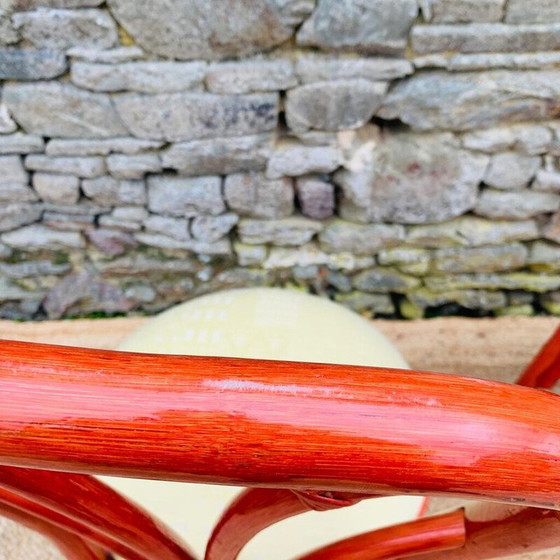 Image 1 of Paar Vintage-Stühle aus rotem Rattan und Stoff
