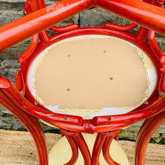 Image 1 of Paar Vintage-Stühle aus rotem Rattan und Stoff