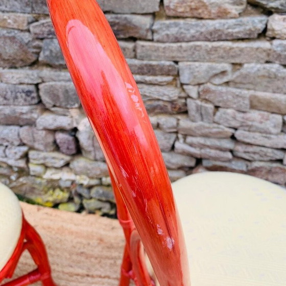 Image 1 of Paar Vintage-Stühle aus rotem Rattan und Stoff