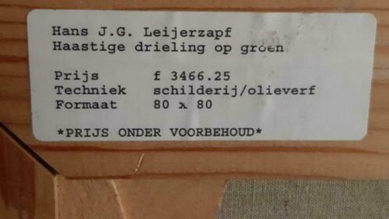 Image 1 of Kunst Gemälde Originalstück! Hans Leijerrzapf mit dem Titel: "Eilende Drillinge auf Grün"