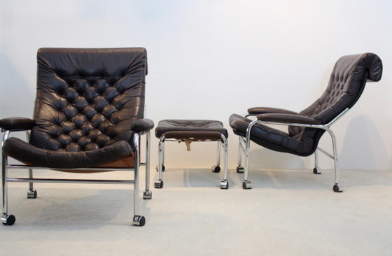 Image 1 of Paar Noboru Nakamura 'Bore' Leder-Lounge-Stühle